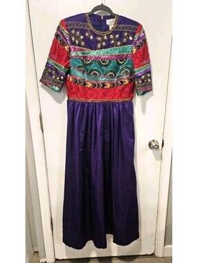 Victoria Royal Ltd Size 8 Purple Beaded Sequin Dress Vintage 60s 70s Saks Fifth